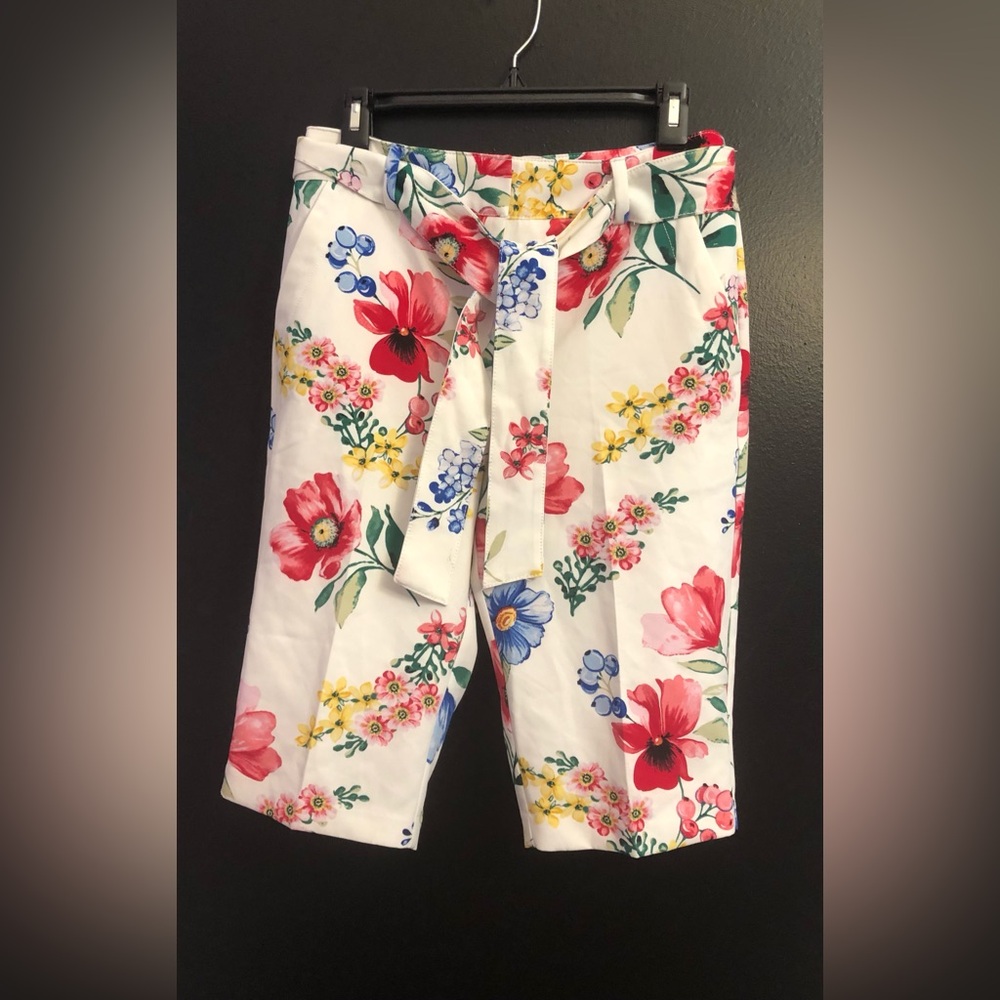 NY&C White Floral Tie-Waist Bermuda Shorts